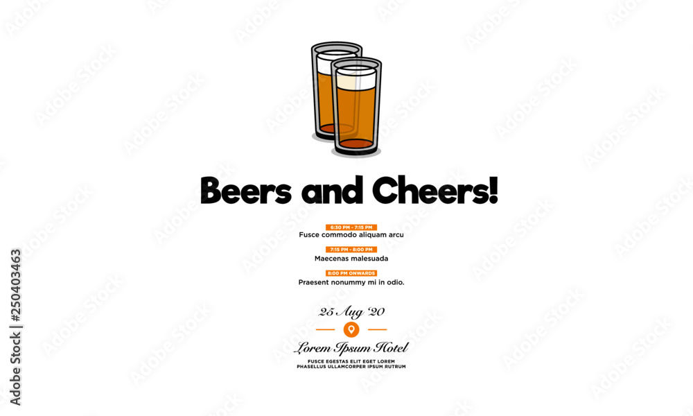 Beers and Cheers Invitation Design with Where and When Details Beers and Cheers Invitation Design with Where and When Details