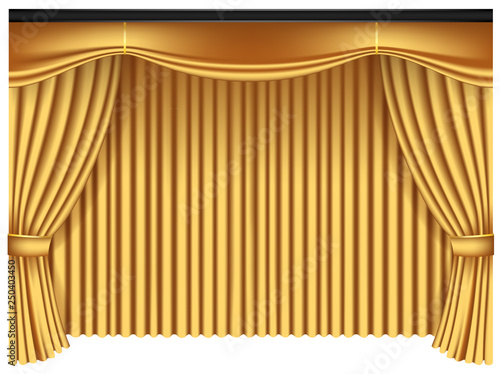 Yellow luxury curtains and draperies on white background