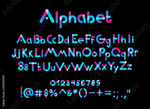 Color uppercase, lowercase letters and numbers on black background