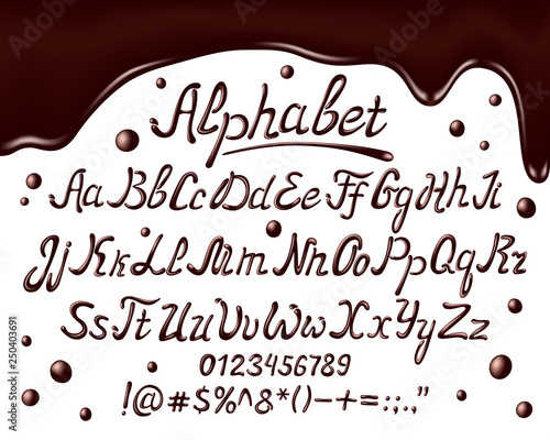 Realisctic chocolate uppercase, lowercase letters and numbers