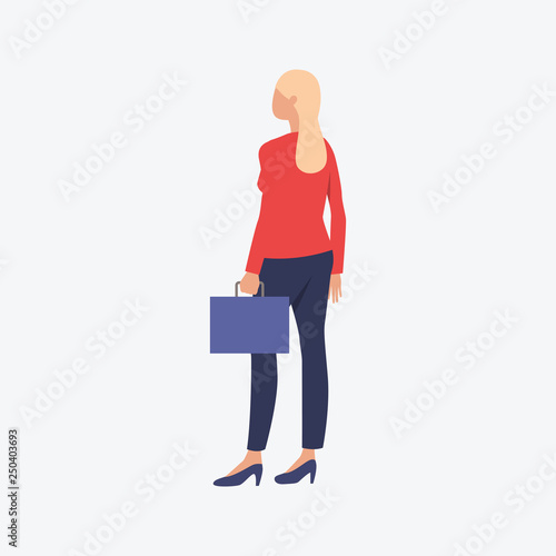 Back view of business woman standing and holding briefcase