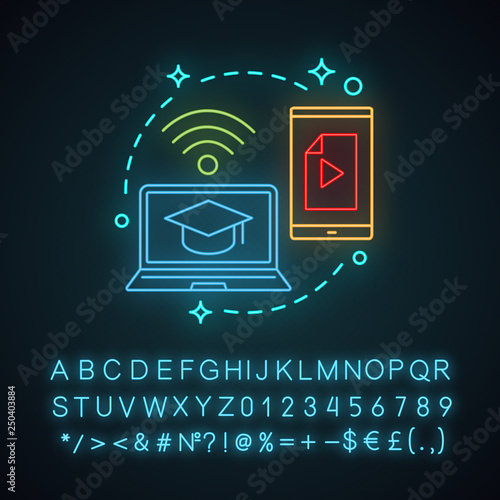 Online education neon light concept icon