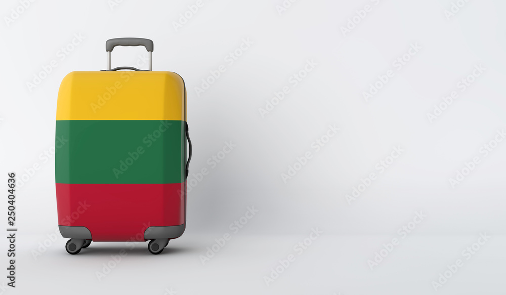 Travel suitcase with the flag of Lithuania. Holiday destination. 3D Render Travel suitcase with the flag of Lithuania. Holiday destination. 3D Render