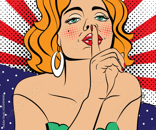 Sexy pop art woman with beautiful eyes and mouth. background in comic style retro pop art. Face close-up.