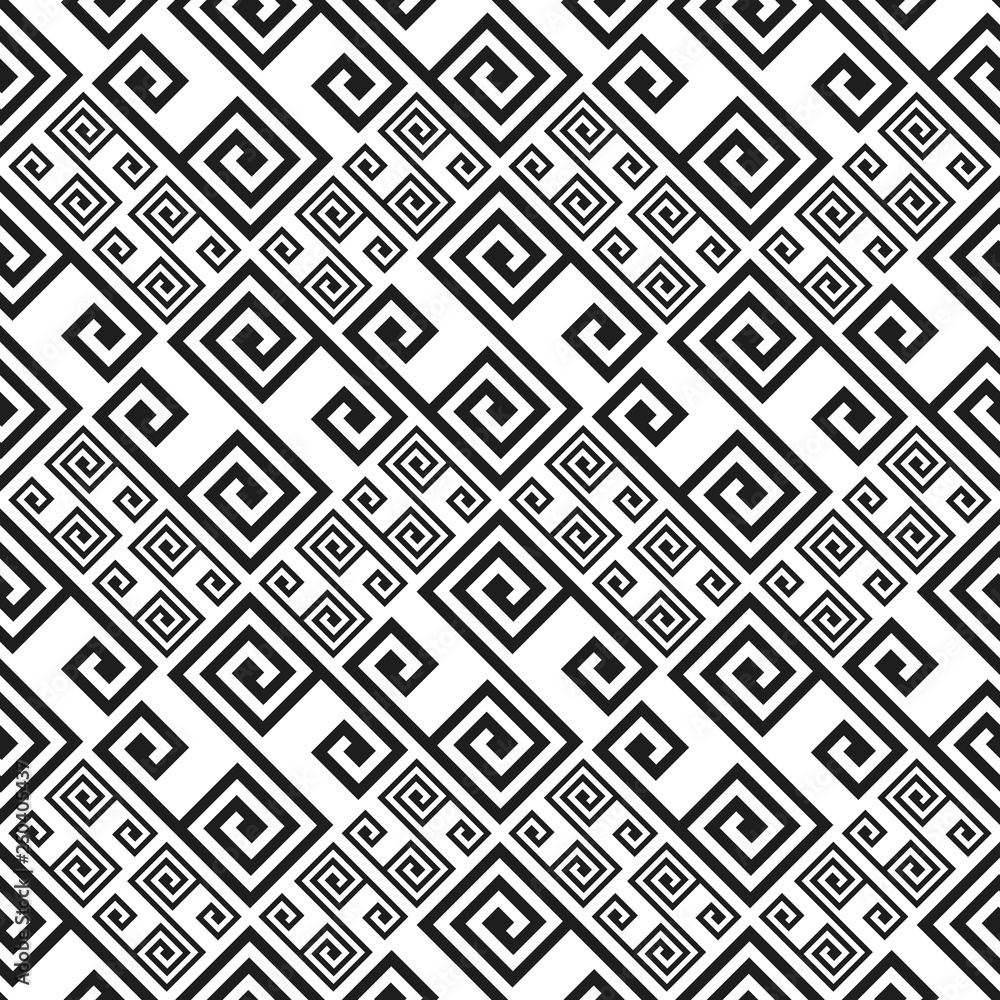 Vector seamless pattern. Stylish textile print with greek design. Greece meander fabric background.