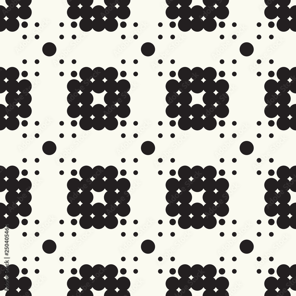 Fototapeta premium Seamless pattern halftone design. Modern textile print with black dots. Vector fashion background. Grid of circles.