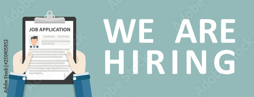 Hand Clipboard Job Application We Are Hiring Header