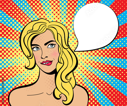 Sexy pop art woman . background in comic style retro pop art. Invitation to a party. Face close-up.