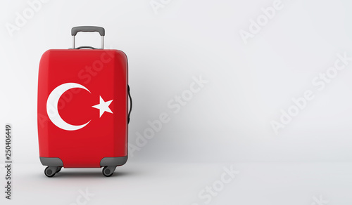 Travel suitcase with the flag of Turkey. Holiday destination. 3D Render