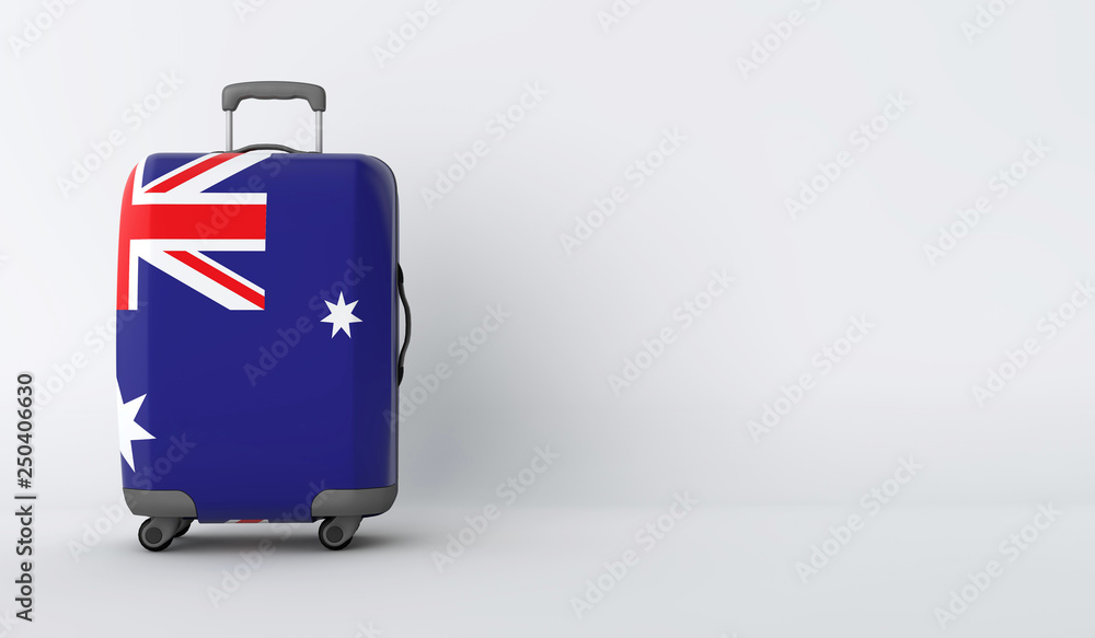 Travel suitcase with the flag of Australia. Holiday destination. 3D Render Travel suitcase with the flag of Australia. Holiday destination. 3D Render