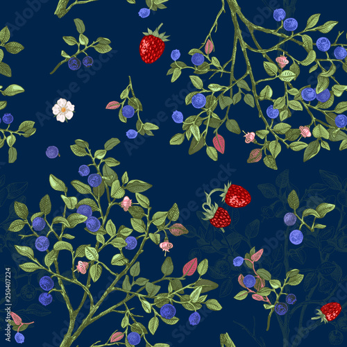 Seamless pattrn with blueberry bushes