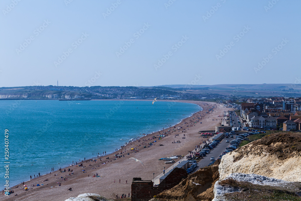 Fototapeta premium Beautiful landscape with cliff and calm sea on a sunny day. Holiday concept with copy space