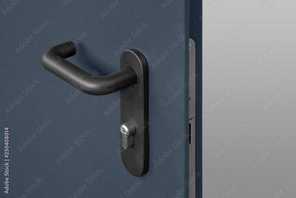 Steel Dark Blue Metallic Door With Lock And Black Plastic Handle Steel Dark Blue Metallic Door With Lock And Black Plastic Handle