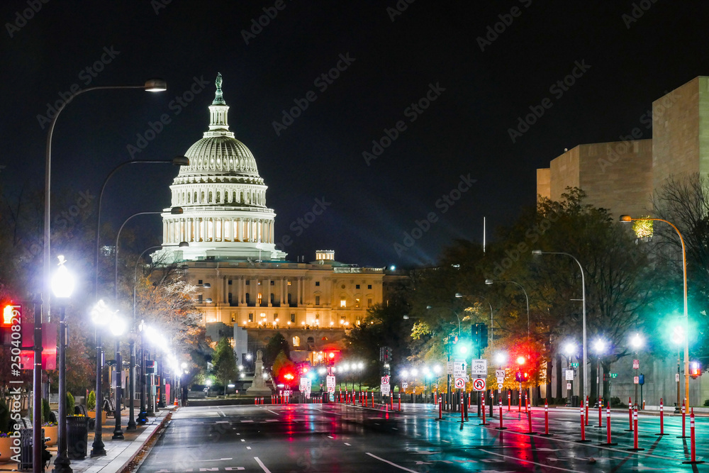 WASHINGTON DC Constitution Avenue and Pensylvannia Avenue. US Capitol.