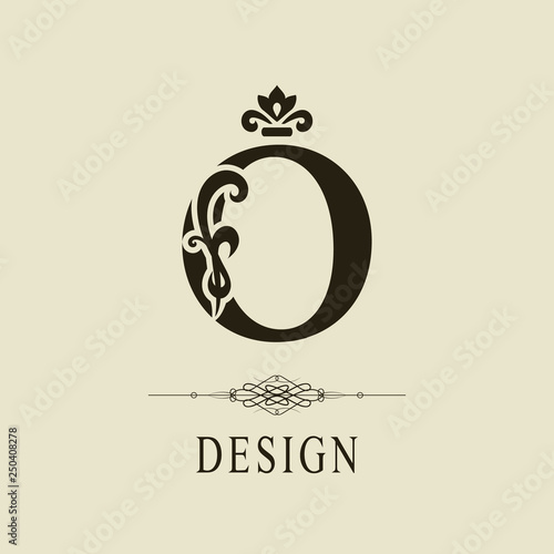 Elegant Capital letter O. Graceful royal style. Calligraphic beautiful logo. Vintage floral drawn emblem for book design, brand name, business card, Restaurant, Boutique, Hotel. Vector illustration