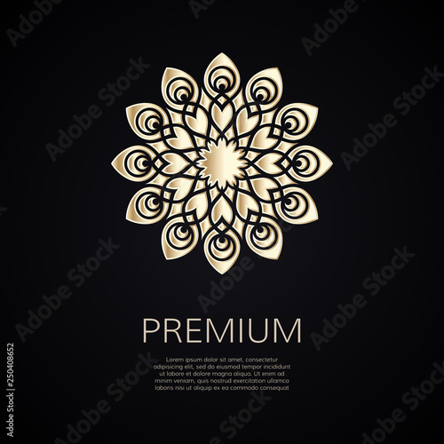Golden flower shape. Gradient premium logotype. Isolated floral logo. Business identity concept for bio, eco company, yoga or spa salon.