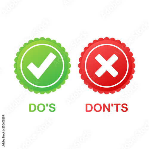 Do's and Don'ts like thumbs up or down. flat simple thumb up symbol minimal round logotype element set graphic design isolated on white. Vector illustration.