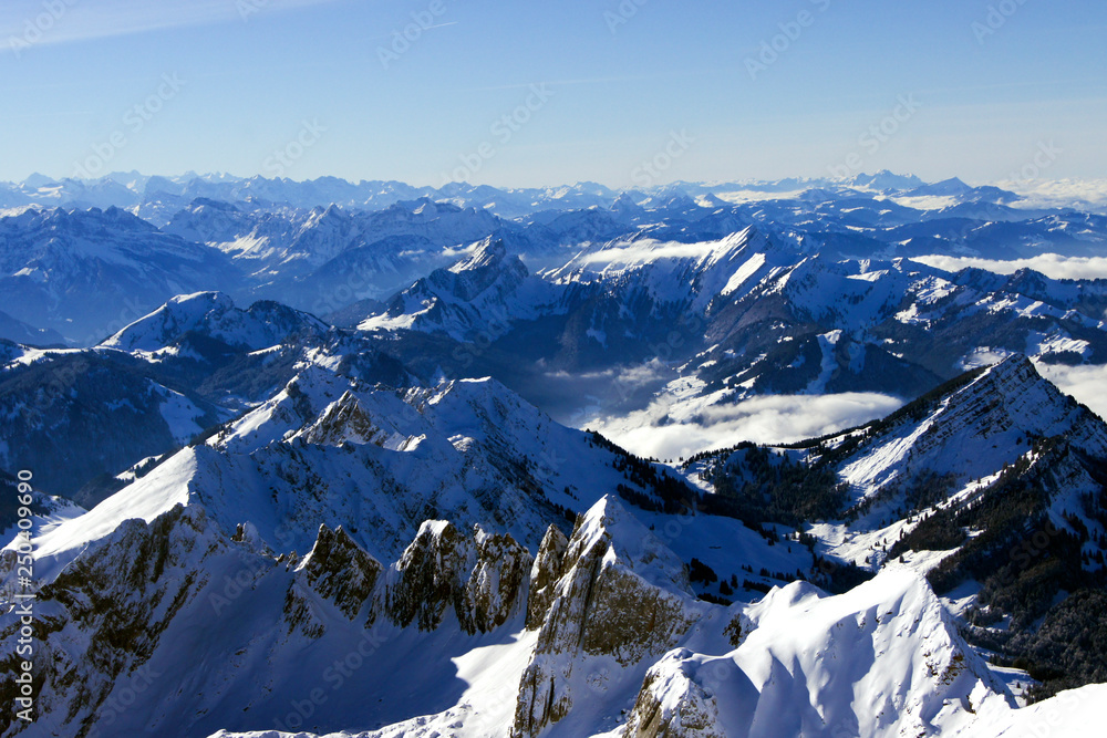 View from the top of Säntis over the swiss alps