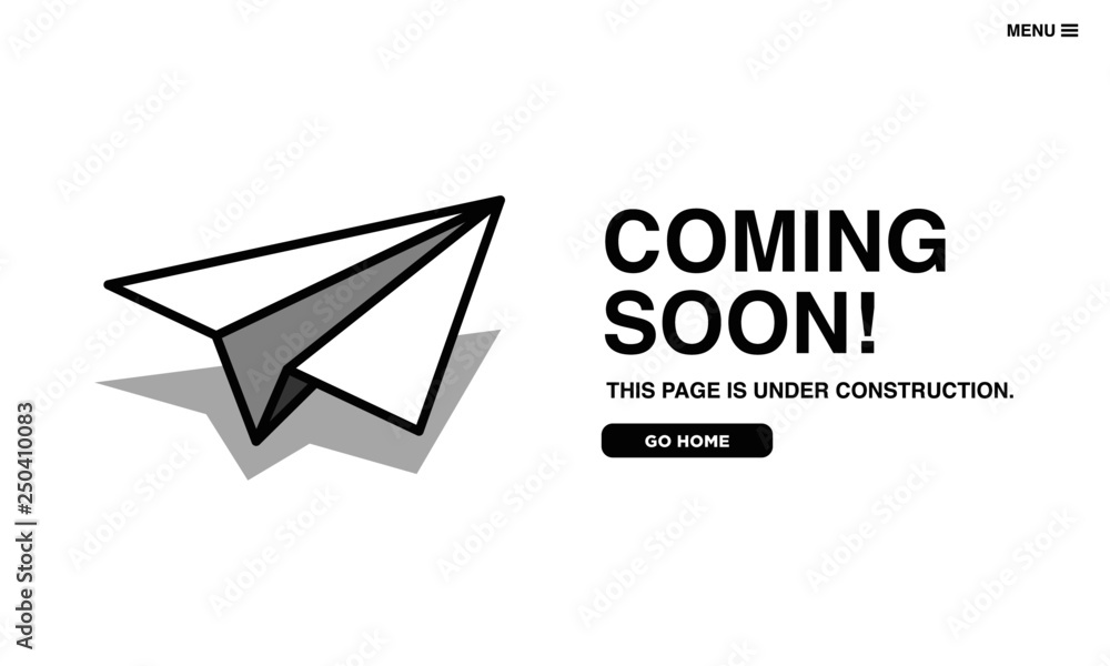 Naklejka premium Coming Soon Page Interface Design with Paper Plan Illustration