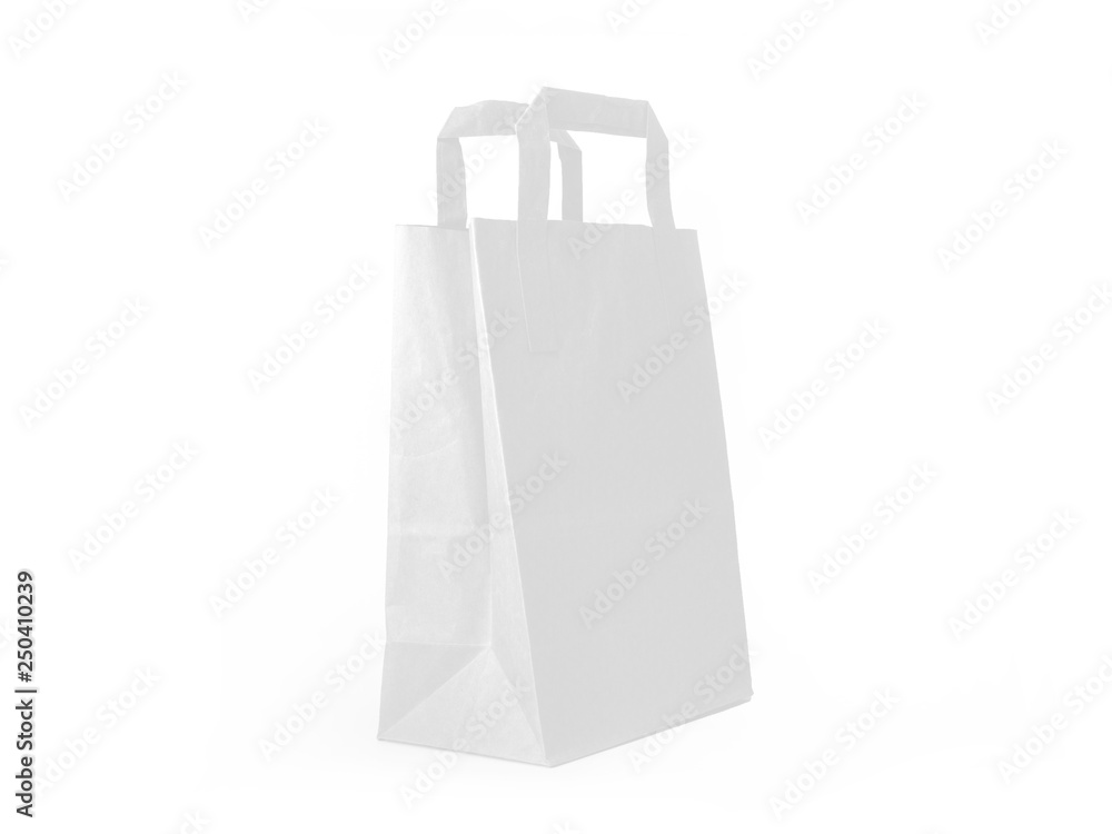 White Paper bag isolated on white background, side view White Paper bag isolated on white background, side view