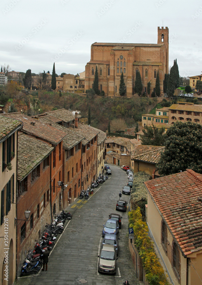 the cityscape of italian city Siena in Tuscany region