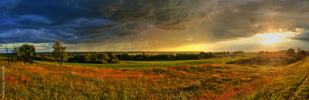 Panorama of the picturesque landscape before the storm