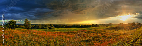Panorama of the picturesque landscape before the storm