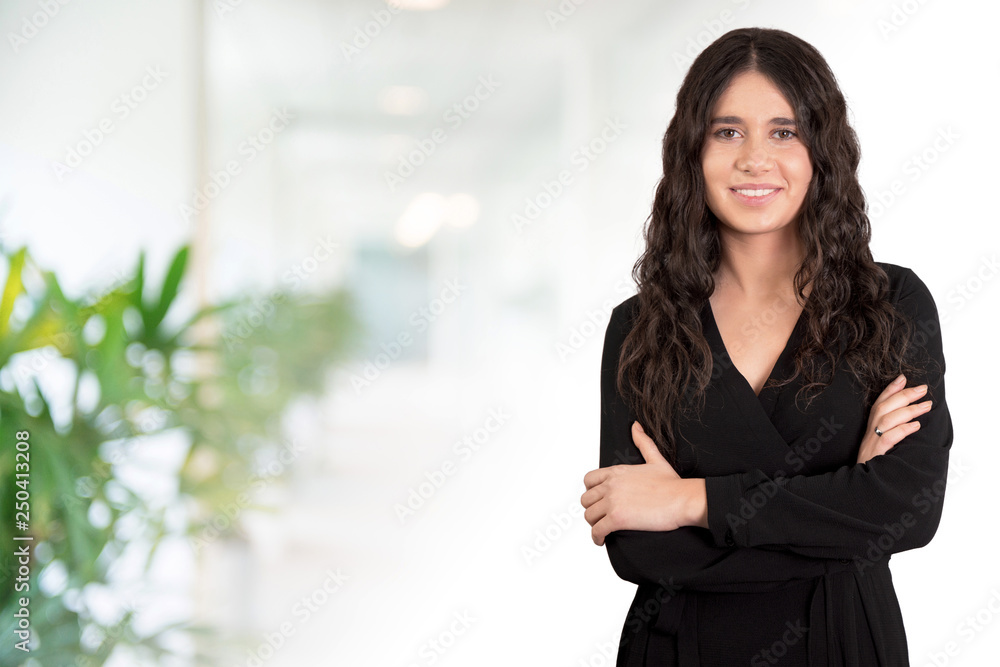 Modern business woman in the office with copy space Modern business woman in the office with copy space