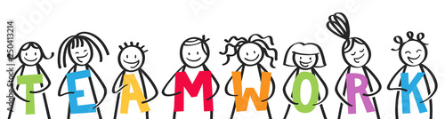 TEAMWORK, stick figures holding colorful letters