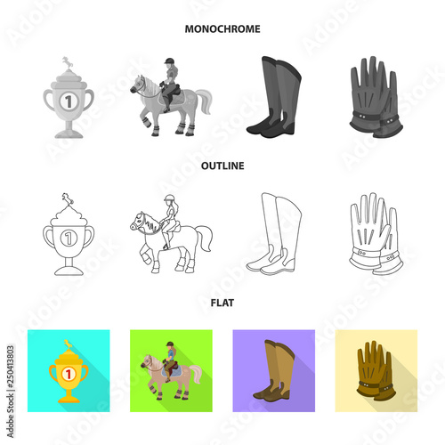 Isolated object of equipment and riding symbol. Set of equipment and competition stock symbol for web.