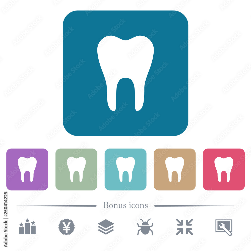 Single tooth flat icons on color rounded square backgrounds Single tooth flat icons on color rounded square backgrounds