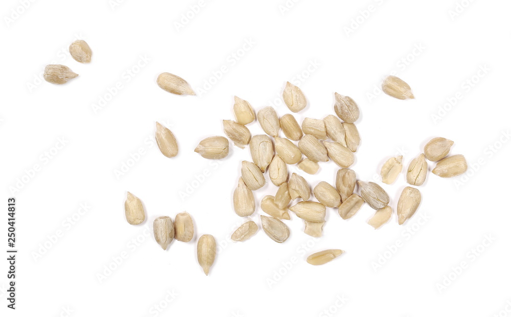 Sunflower seeds isolated on white background, top view Sunflower seeds isolated on white background, top view
