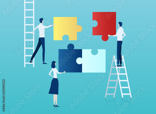 Vector of business people assembling a puzzle.