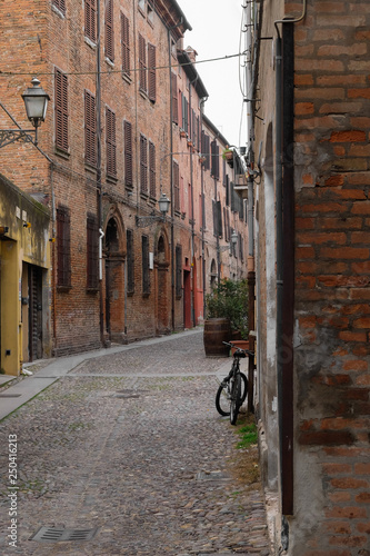 The streets of the Historic  Center of Ferrara  Italy. 27 January 2019