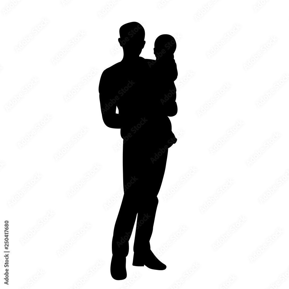 vector, isolated, family, dad and child silhouette