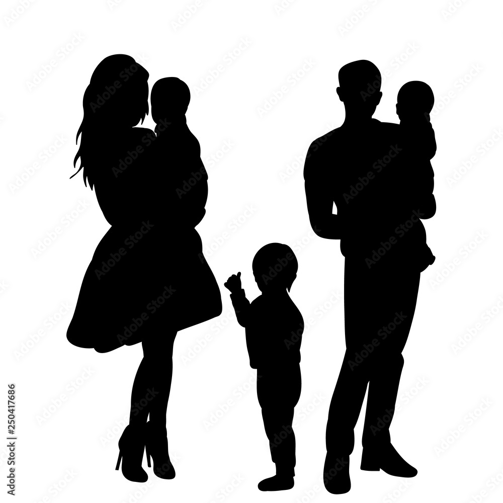 isolated, family silhouette, mom, dad and child