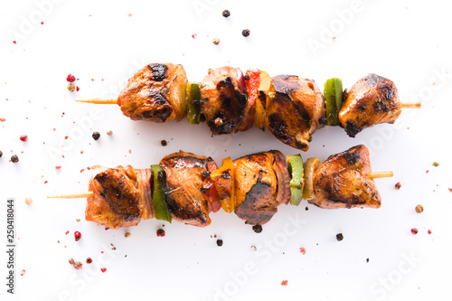 Konstfotografi Chicken shish kebab with vegetables isolated on white background