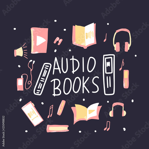 Set of audio books symbols. Vector illustration.