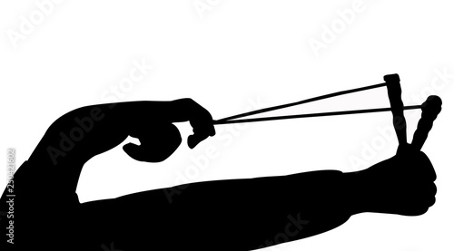 hands using slingshot, silhouette vector