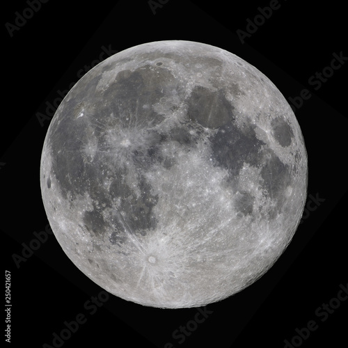 SuperMoon taken during it's full phase in february 2019., when the distance was only 357.000 km. CLIPPING PATH INCLUDED so you can paste it wherever you like!