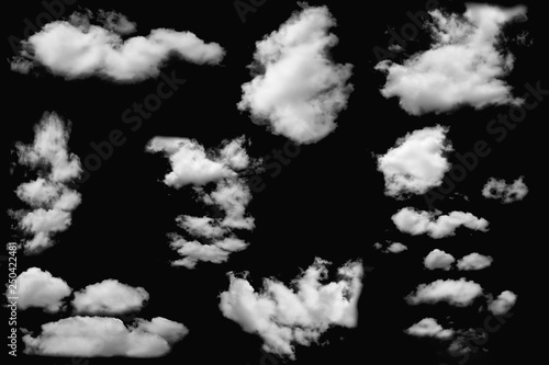 Set of cloud white fluffy on isolated elements black background