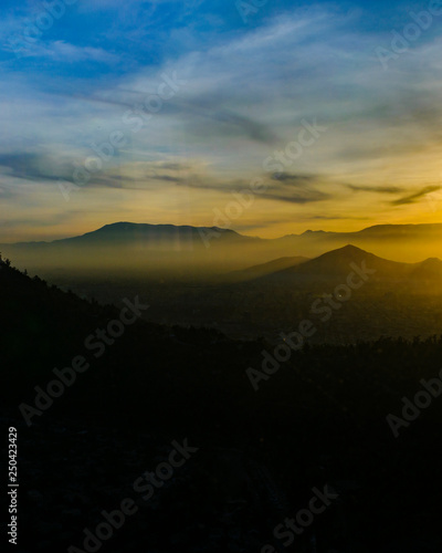 Sunset Scene Santiago de Chile Aerial View