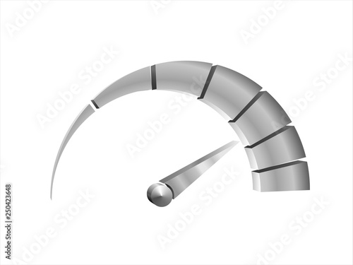 Perspective view of a metallic 3d speedometer vector on white background.