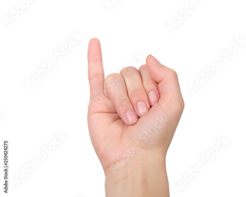 Hand is showing little finger, gesture of making a promise. isolated with clipping path.