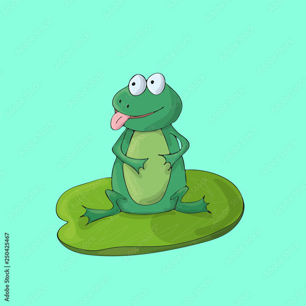Frogcute on green background. Isolated cartoon vector character
