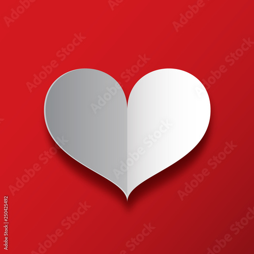 Paper Heart on Red Background. Vector Love Symbol.