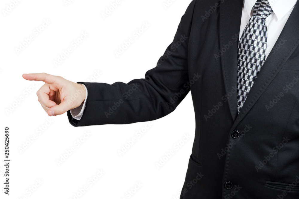 Businessman in Black Suit Pointing Index Finger Towards Camera. Focuse On The Hand and Finger. Isolated On White Background Businessman in Black Suit Pointing Index Finger Towards Camera. Focuse On The Hand and Finger. Isolated On White Background