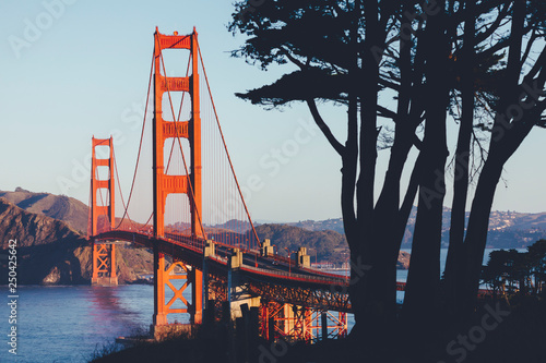 Golden Gate Bridge during Sunrise. San Franciasco, California, USA photo