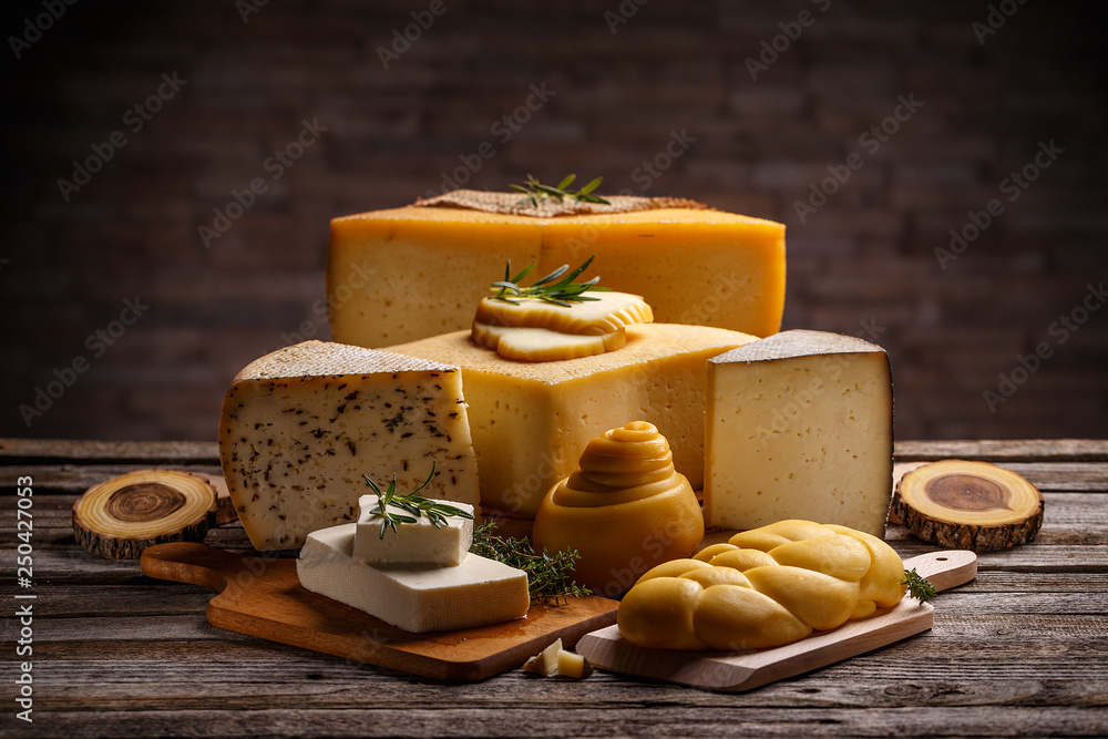 Set of various cheeses