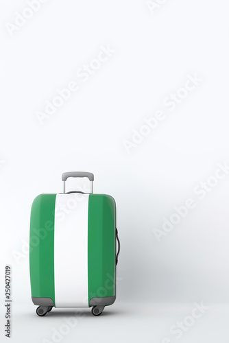 Travel suitcase with the flag of Nigeria. Holiday destination. 3D Render